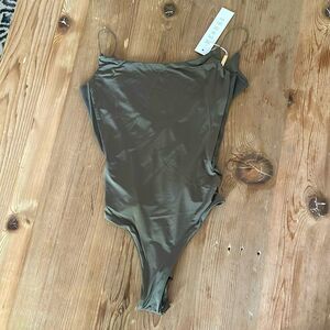 Meshki Olive Green Spaghetti Strap Bodysuit(tags removed)